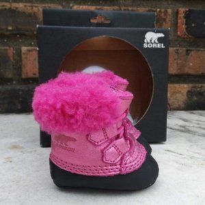 Sorel Pink Infant Metallic Pink Caribootie Leather Shearling Boots Newborn Shoes
